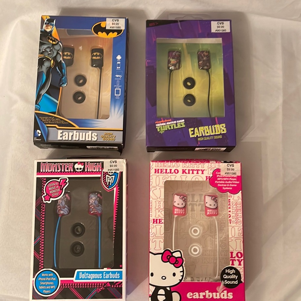2/ $10-  ,monster high ,ninja turtles an hello kitty earbuds